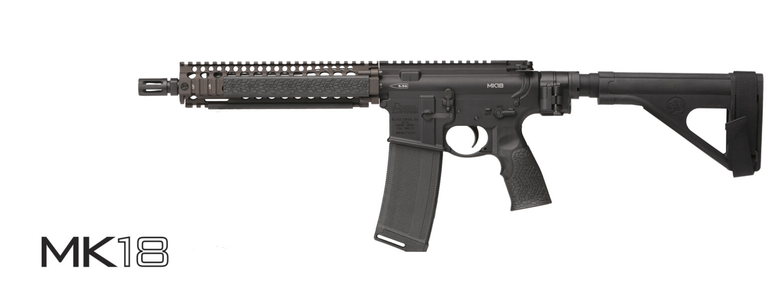 Daniel Defense MK18 pistol fitted with a Law Tactical folding stock adapter