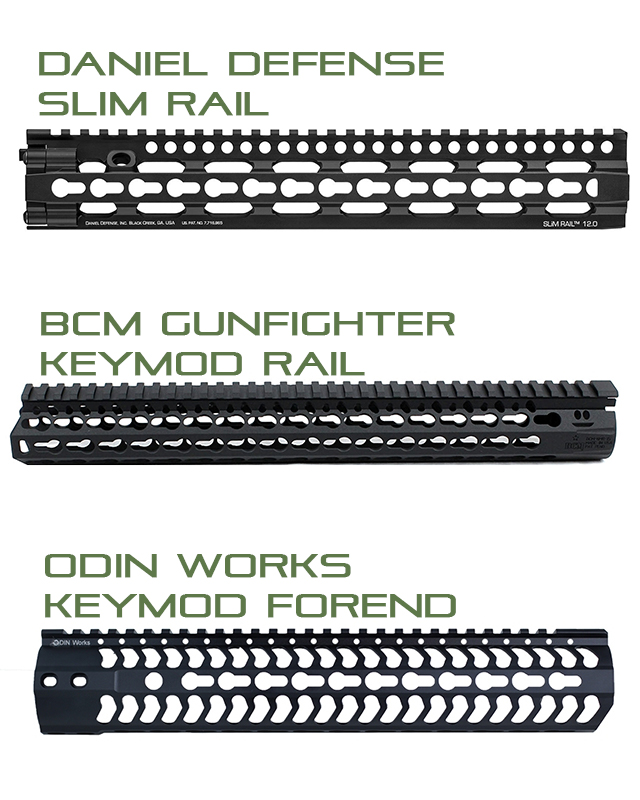 Examples of different KeyMod handguards