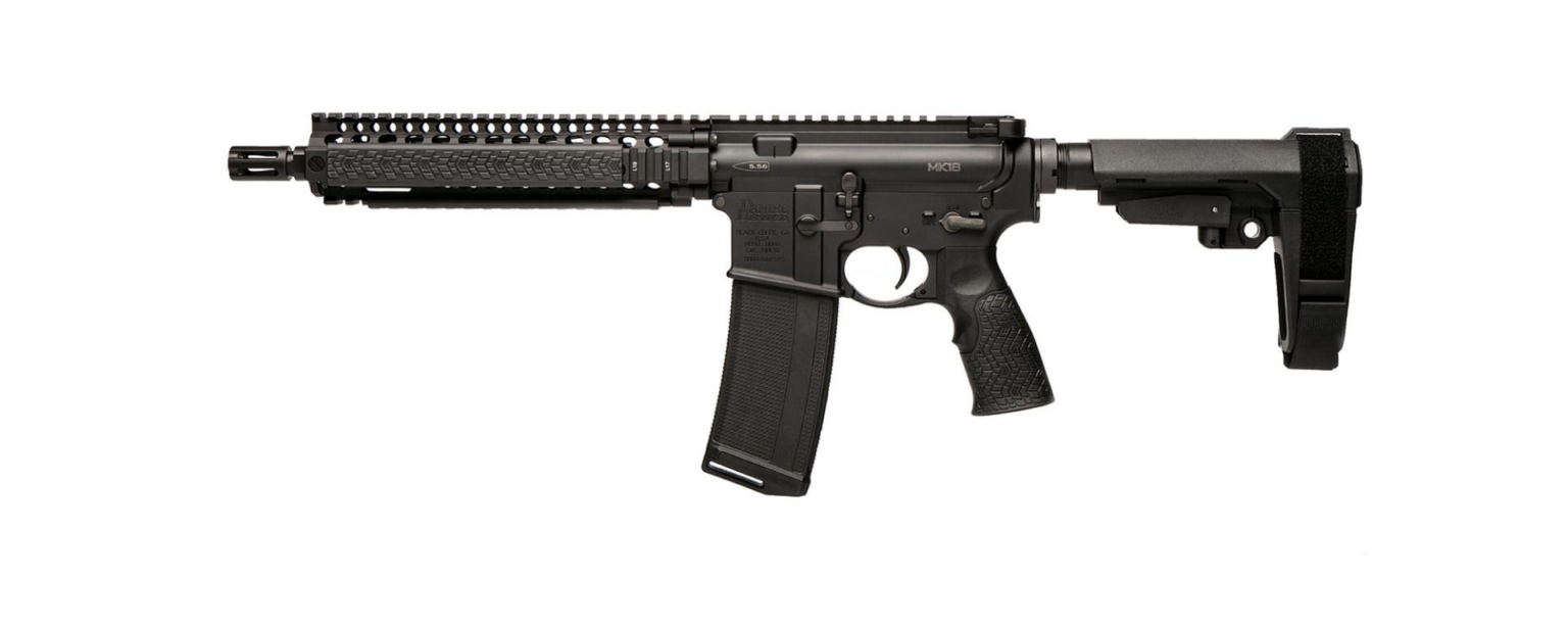 Daniel Defense MK18 pistol configuration with brace, no NFA paperwork required