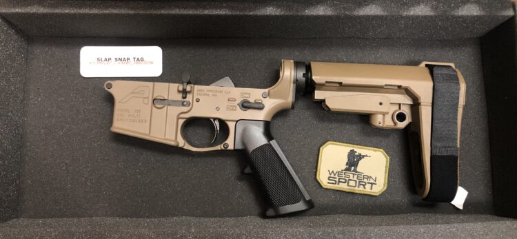 AR15 Pistol Complete Lower Receiver w/ A2 Grip & SBA3 Brace FDE for sale at Western Sport