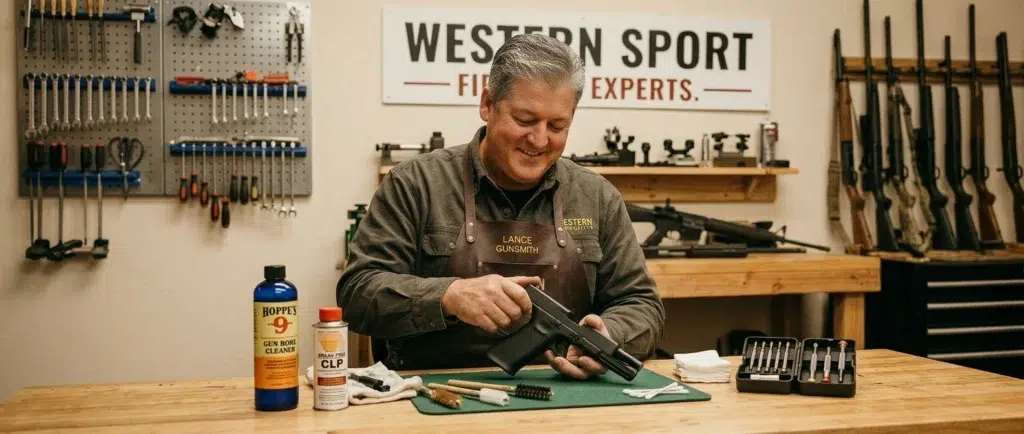 Gunsmith cleaning a Glock 17