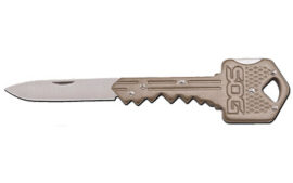 SOG Knives & Tools Folding Key, Folding Knife, 1.5" Straight Edge Drop Point, Brass Stainless Steel Handle