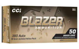 CCI Ammunition Blazer Brass Hollow Point, .380ACP, 98 Grain, Jacketed Hollow Point, 50 Round Box