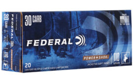 Federal PowerShok, 30 Carbine, 110 Grain, Jacketed Soft Point, Round Nose, 20 Round Box
