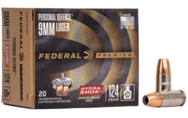 Federal Hydra-Shok, 9MM, 124 Grain, Hollow Point, 20 Round Box