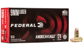Federal American Eagle, 9MM, 124 Grain, 50 Round Box, AM 124GR FMJ