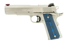 Colt's Manufacturing Competition SS, 38 Super, 5" Barrel, Stainless Finish, G10 Checkered Blue Grips, 9 Rounds